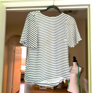 H&M Navy/White V back shirt sleeve striped blouse with bow tie on back